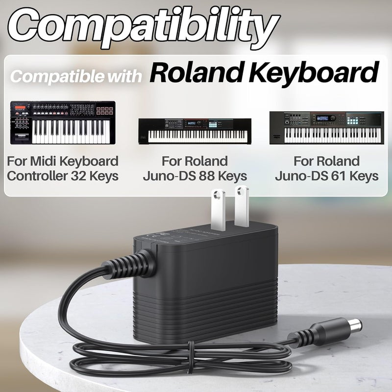 XHUCHINMAL مزود طاقة 9 فولت لمحول الطاقة Roland PSB-1U متوافق مع لوحة مفاتيح Roland PSB-120 ACB-120 ACF-120 ACK-120 ACI-120 VG-99 GT-10 SPD-SX AX-09 FA-06 شاحن لوحة المفاتيح الإلكترونية AC-DC بديل - Image 2